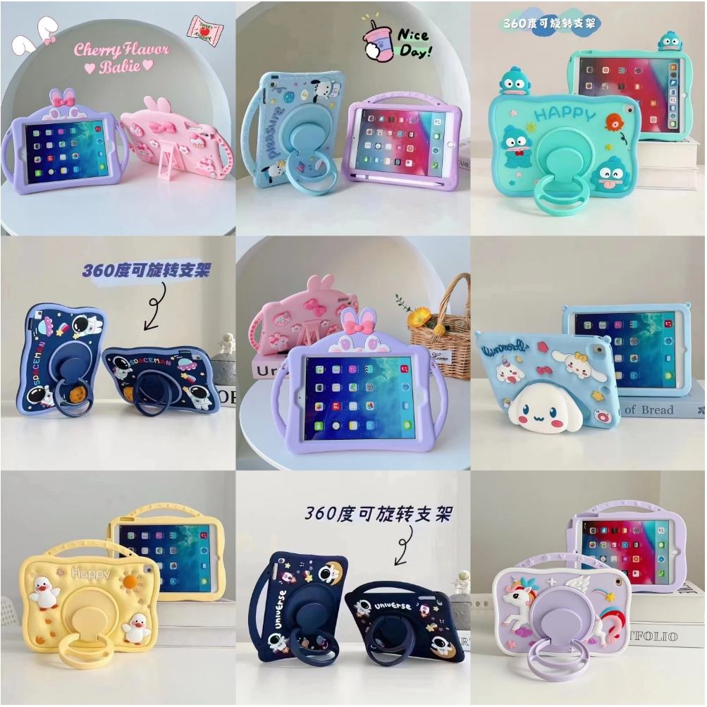 Handle น่ารัก Ipad 7th 8th 9th Ipad A16 IPAD10 กรณีสําหรับเด็กการ์ตูนกันกระแทก Ipad Air 1 2 3 4 5 ฝาครอบพร้อมสายรัดซิลิโคน Ipad 10.2 10.9 Pro 9.7 10.5 11 นิ้ว 2020 2024 2025 กรณี