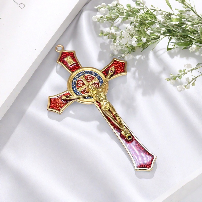 Saint Benedict Cross จี้ - ขนาดใหญ่ 11.5x7 ซม.พระเยซูคริสต์คาทอลิกคริสเตียนเหรียญ, Exorcism สวดมนต์แขวนผนังสําหรับตกแต่งบ้านแท่นบูชา, ทนทานโลหะผสมสังกะสีศาสนาของขวัญ (1 ชิ้น)
