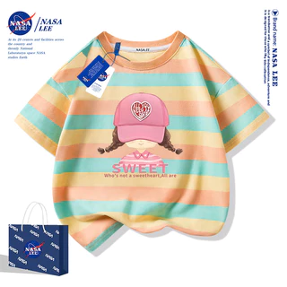 【สินค้าใหม่ฤดูร้อน】เสื้อยืดแขนสั้นลายการ์ตูน NASA สำหรับเด็ก สีชมพูดำ ดีไซน์แขนสั้นทรงอินเทรนด์ ผ้าฝ้ายแท้ ระบายอากาศได้ดี สำหรับเด็กชายและเด็กหญิง รุ่นใหม่ 2025