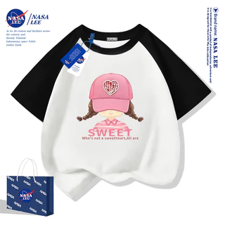 【สินค้าใหม่ฤดูร้อน】เสื้อยืดแขนสั้นลายการ์ตูน NASA สำหรับเด็ก สีชมพูดำ ดีไซน์แขนสั้นทรงอินเทรนด์ ผ้าฝ้ายแท้ ระบายอากาศได้ดี สำหรับเด็กชายและเด็กหญิง รุ่นใหม่ 2025