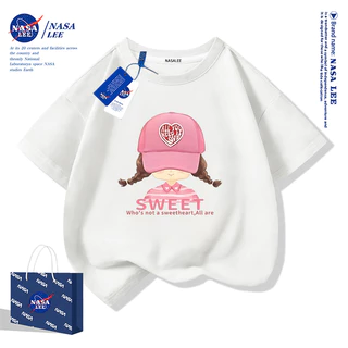 【สินค้าใหม่ฤดูร้อน】เสื้อยืดแขนสั้นลายการ์ตูน NASA สำหรับเด็ก สีชมพูดำ ดีไซน์แขนสั้นทรงอินเทรนด์ ผ้าฝ้ายแท้ ระบายอากาศได้ดี สำหรับเด็กชายและเด็กหญิง รุ่นใหม่ 2025