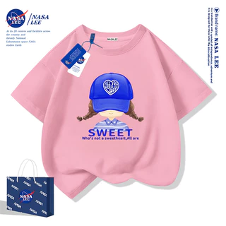 【สินค้าใหม่ฤดูร้อน】เสื้อยืดแขนสั้นลายการ์ตูน NASA สำหรับเด็ก สีชมพูดำ ดีไซน์แขนสั้นทรงอินเทรนด์ ผ้าฝ้ายแท้ ระบายอากาศได้ดี สำหรับเด็กชายและเด็กหญิง รุ่นใหม่ 2025