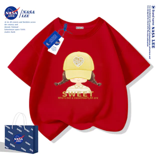 【สินค้าใหม่ฤดูร้อน】เสื้อยืดแขนสั้นลายการ์ตูน NASA สำหรับเด็ก สีชมพูดำ ดีไซน์แขนสั้นทรงอินเทรนด์ ผ้าฝ้ายแท้ ระบายอากาศได้ดี สำหรับเด็กชายและเด็กหญิง รุ่นใหม่ 2025