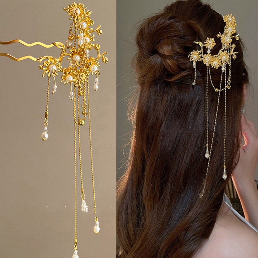 Jacaranda ดอกไม้พู่เพิร์ล Hairpin Super Fairy Retro ครึ่งผูก Hairpin หญิงฤดูใบไม้ผลิฤดูร้อนสไตล์ใหม่ Travel Hairpin