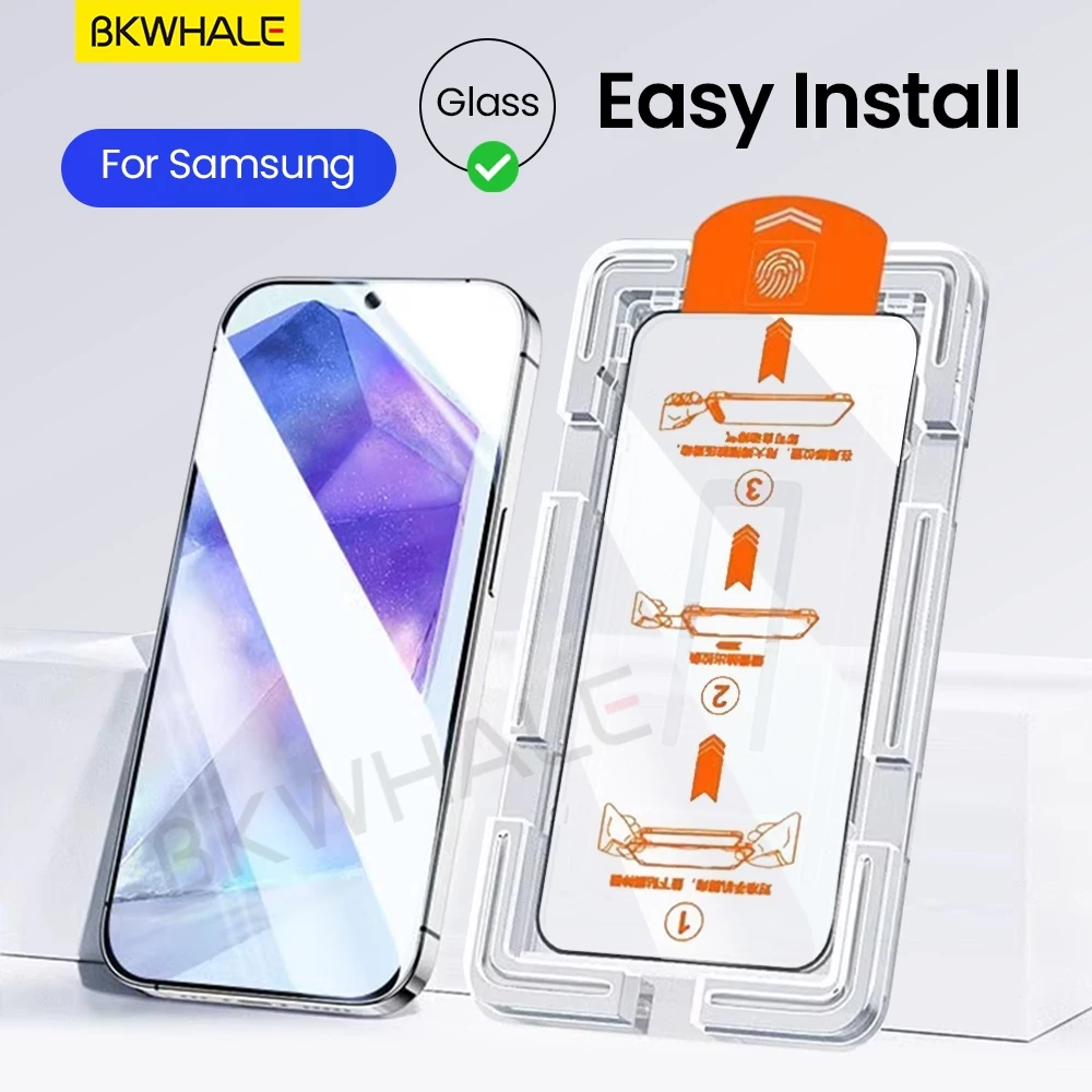 BKWHALE ติดตั้งง่ายกระจกนิรภัยสําหรับ Samsung Galaxy A55 A56 A57 A35 A36 A37 A25 A26 A27 A15 A16 A17 A54 A34 A24 A14 A07 A06 A05 A55 A36S M35 F56 M35