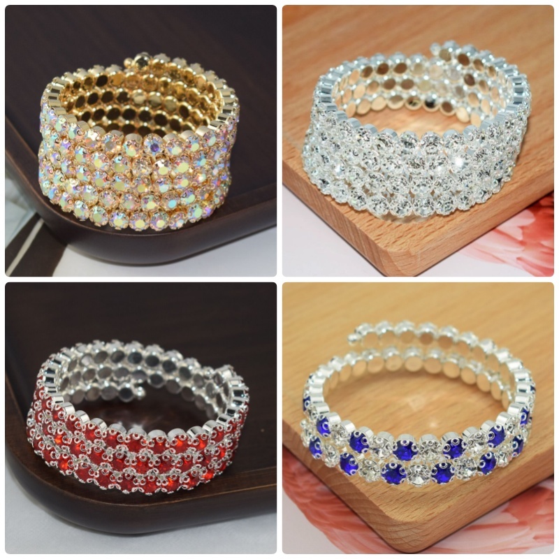 กล่องของขวัญฟรี  ใหม่ AB สร้อยข้อมือแขนเพชร เครื่องประดับคริสตัล