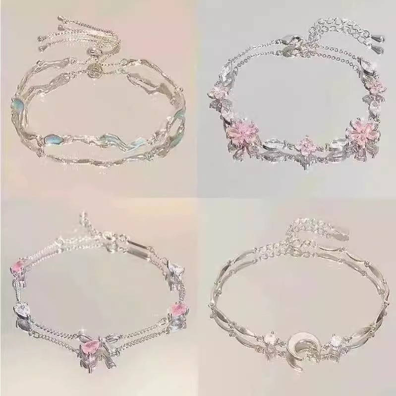 COD-ในไทย💖สร้อยข้อมือ ประดับโบว์ รูปดอกซากุระ สีชมพูสร้อยข้อมือ INSสไตล์เกาหลี สำหรับผู้หญิง เพทาย โลหะผสม ไม่ตกสี-kri