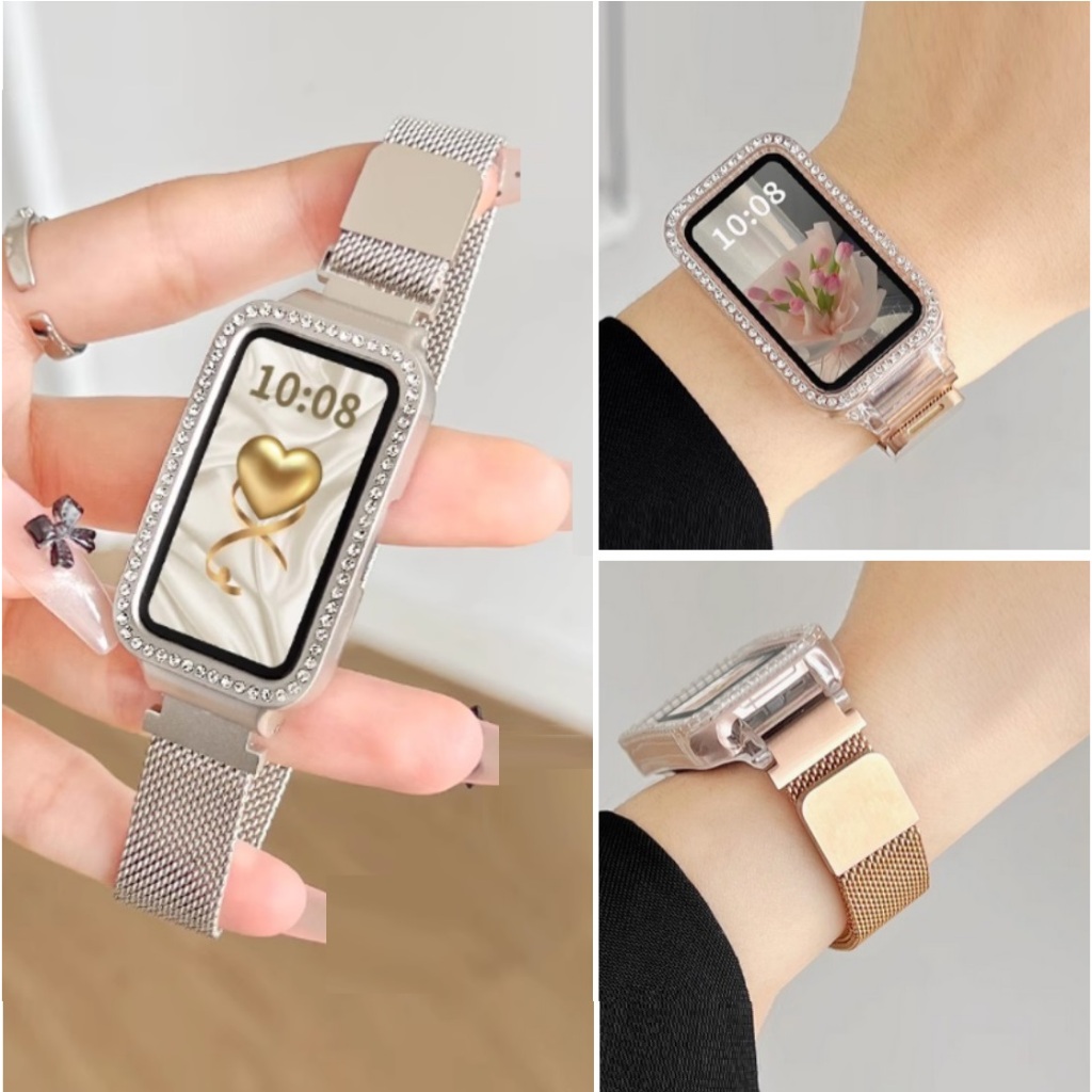 สายนาฬิกาสแตนเลส Stainless Steel Milanese สาย + กรณีสําหรับ Huawei Band 10 สาย Huawei Band 9 เคส Hua