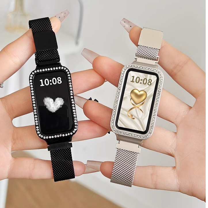 สายนาฬิกาสแตนเลส Stainless Steel Milanese สาย+กรณีสําหรับ Huawei Band 10 สาย Huawei Band 9 เคส Huawe