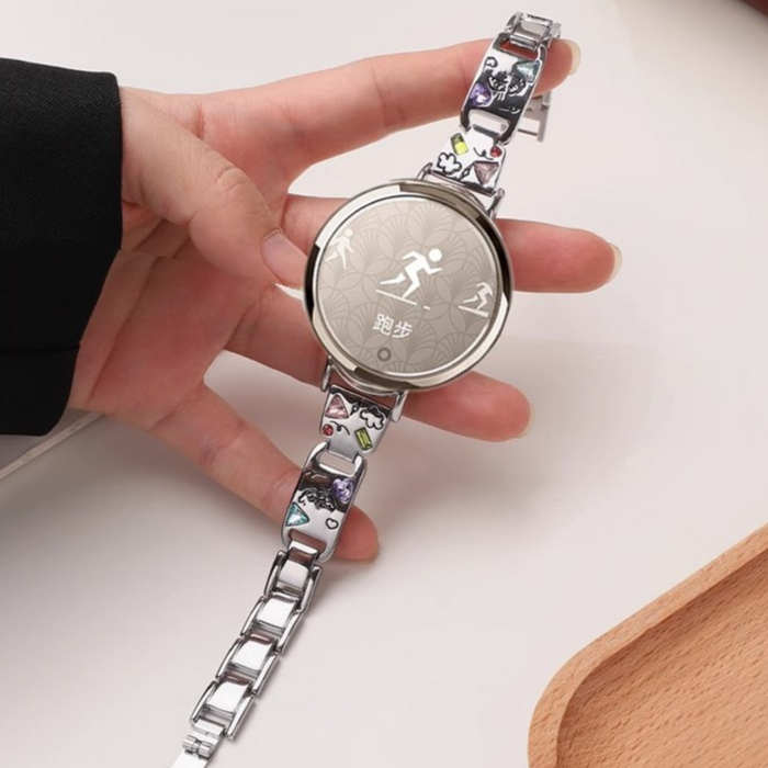 Inlaid Gemstone Watch Strap Compatible for Garmin Lily 2 สาย Elegant Metal สาย Garmin Lily 2 Active Strap Cut Puppy สาย Garmin Lily 2 Strap Metal Replacement Garmin Lily 2 Active สาย ใหม่ฝังสายนาฬิกาพลอยเข้ากันได้สําหรับ Garmin Lily 2 สายโลหะหรูหรา