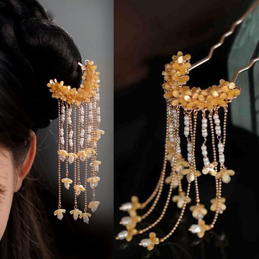 Sideburn Hairpin Hairpin Hairpin Simple โบราณ Osmanthus Headdress อุปกรณ์เสริมผมพู่ Step Shaking