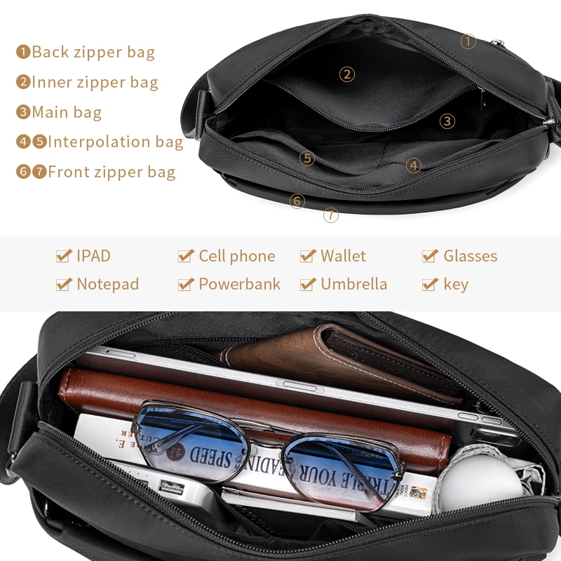 BJIAX กระเป๋าสะพายผู้ชายแฟชั่นน้ําหนักเบา Commuting Casual Men Bag แบบพกพา