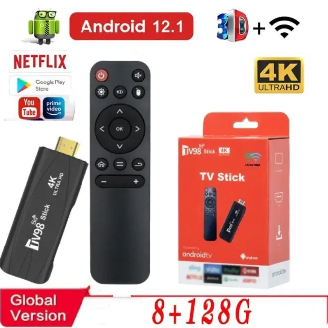 2025 TV Stick TV98 5G WIFI 4K สมาร์ททีวี Stick TV BOX Android 12.1 8gb+128gb TV Stick ปลดล็อค Netfli