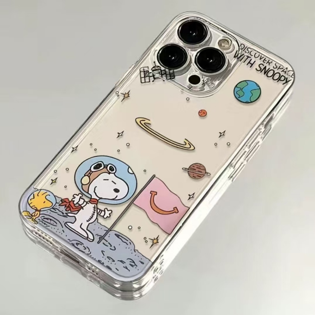 สําหรับiPhone 16Pro 13 11 Spaceman Snoopyฝาครอบโทรศัพท์กันกระแทกการ์ตูนiPhoneปลอกสําหรับiPhone 16 15