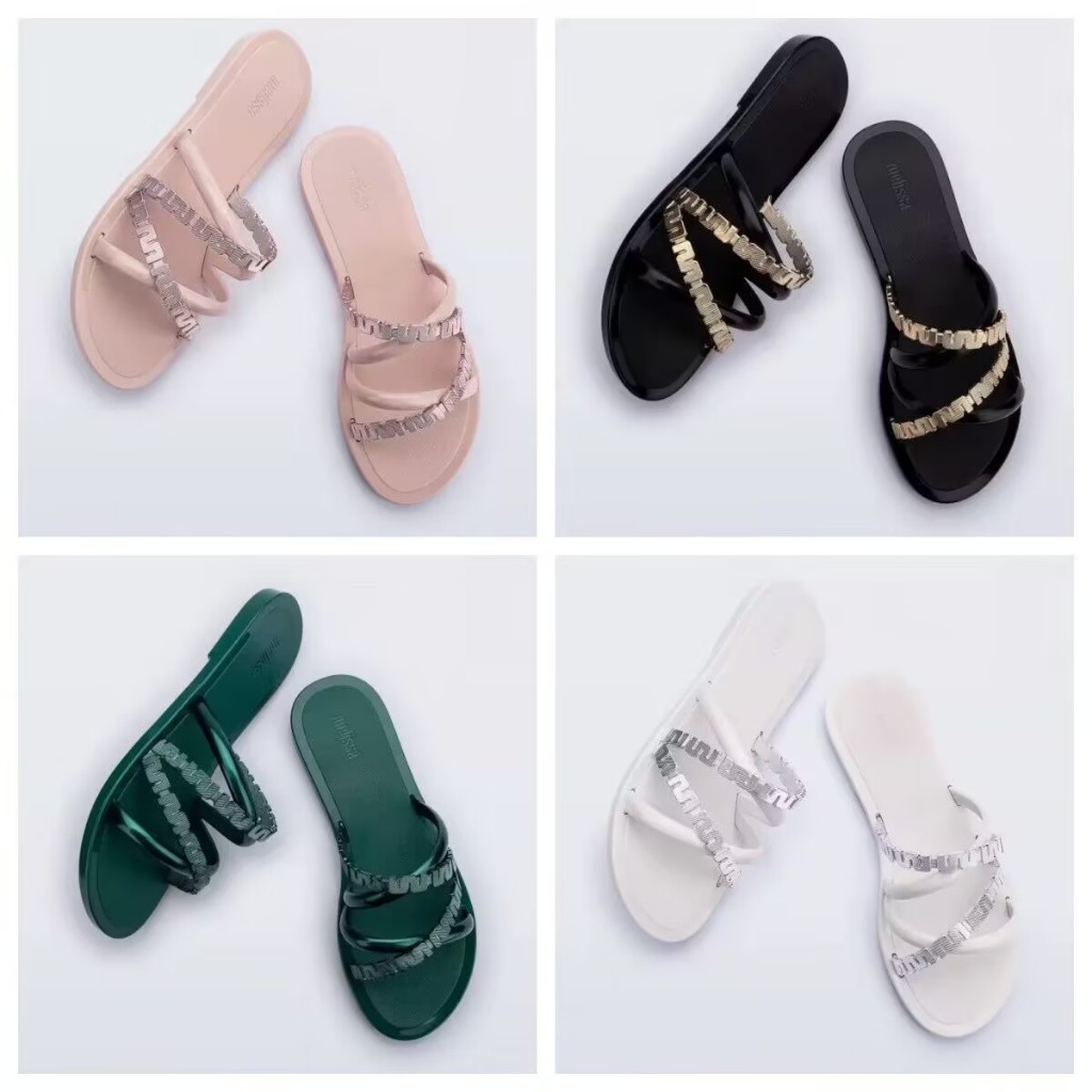 Melissa 2025 รองเท้าแตะผู้หญิงสไตล์ใหม่แบนลําลองแฟชั่น Flip-Flops รองเท้าชายหาด