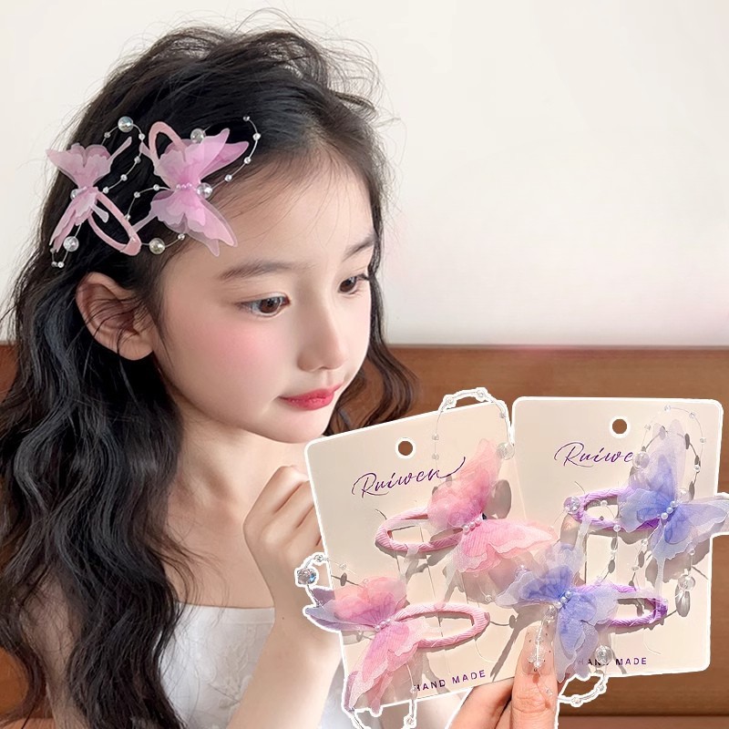 กิ๊บติดผมผีเสื้อมุกสําหรับเด็ก Enchanted - 2025 Boho Princess หน้าผากคลัทช์สําหรับ Bangs Layered