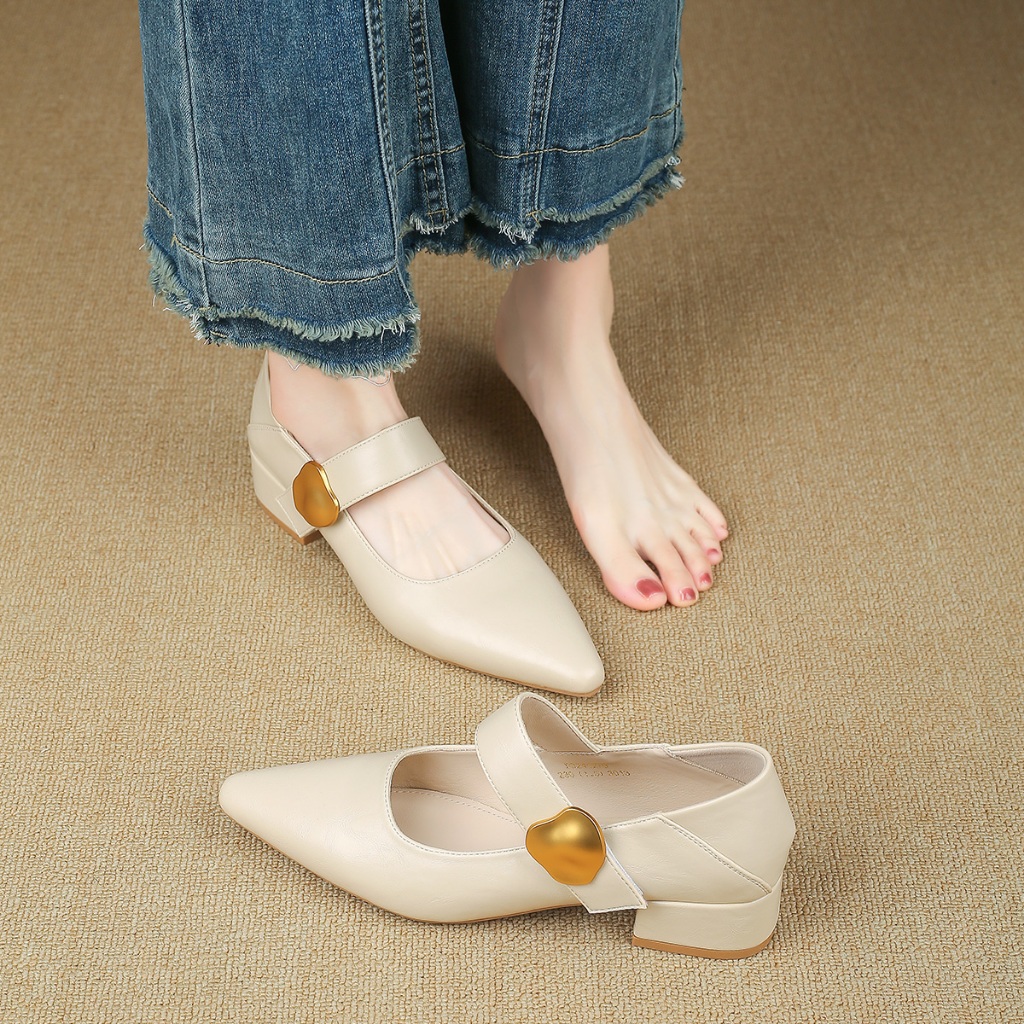 FOXER รองเท้าแมรี่เจนแฟชั่นสไตล์ฝรั่งเศสเรโทร อเนกประสงค์ สบายหนา ส้นหนา หัวแหลม