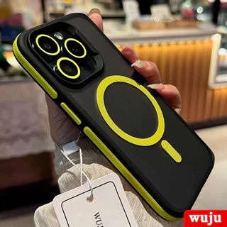 WUJU แฟชั่น Matte Bicolor Magnetic Wireless เคส เข้ากันได้สำหรับ เคสไอโฟน Case Compatible For iPhone 17 16 15 14 13 12 11 Pro Max Plus Air