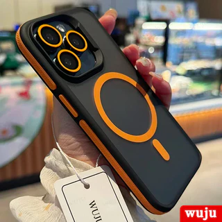 WUJU แฟชั่น Matte Bicolor Magnetic Wireless เคส เข้ากันได้สำหรับ เคสไอโฟน Case Compatible For iPhone 17 16 15 14 13 12 11 Pro Max Plus Air