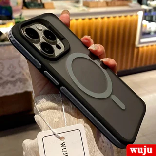 WUJU แฟชั่น Matte Bicolor Magnetic Wireless เคส เข้ากันได้สำหรับ เคสไอโฟน Case Compatible For iPhone 17 16 15 14 13 12 11 Pro Max Plus Air