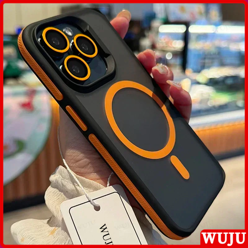WUJU แฟชั่น Matte Bicolor Magnetic Wireless เคส เข้ากันได้สำหรับ เคสไอโฟน Case Compatible For iPhone 17 16 15 14 13 12 11 Pro Max Plus Air