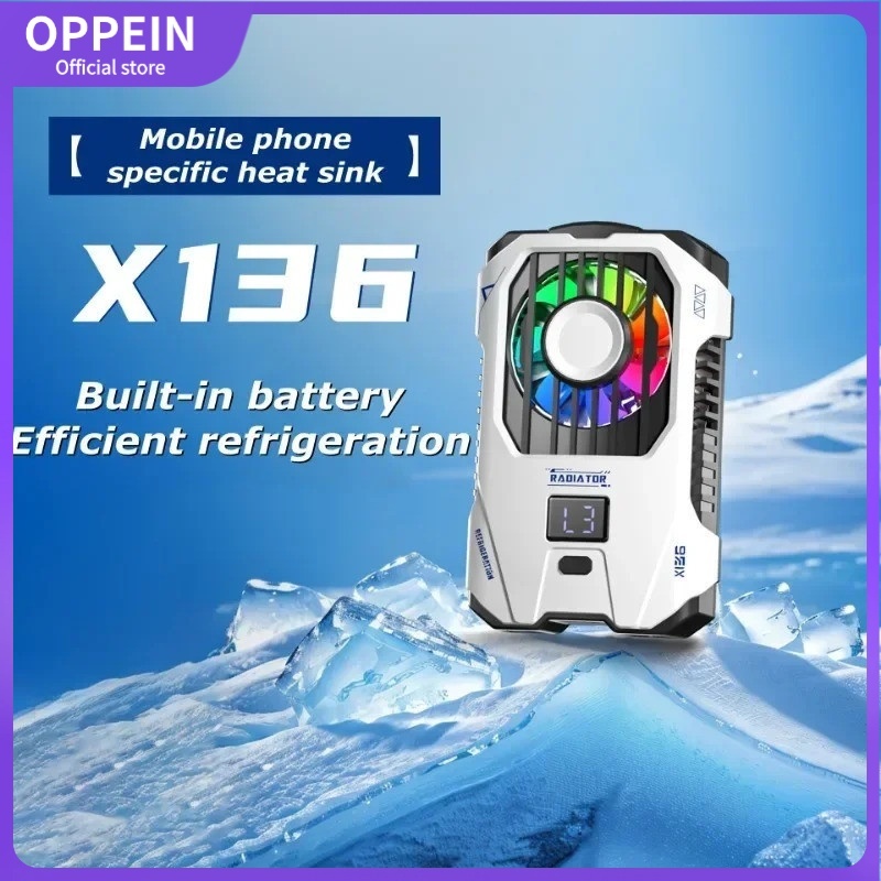 X136 พัดลมระบายความร้อนโทรศัพท์ พัดลมแบตเตอรี่ชาร์จไฟได้ 2500MAh จอแสดงผลอุณหภูมิ RGB
