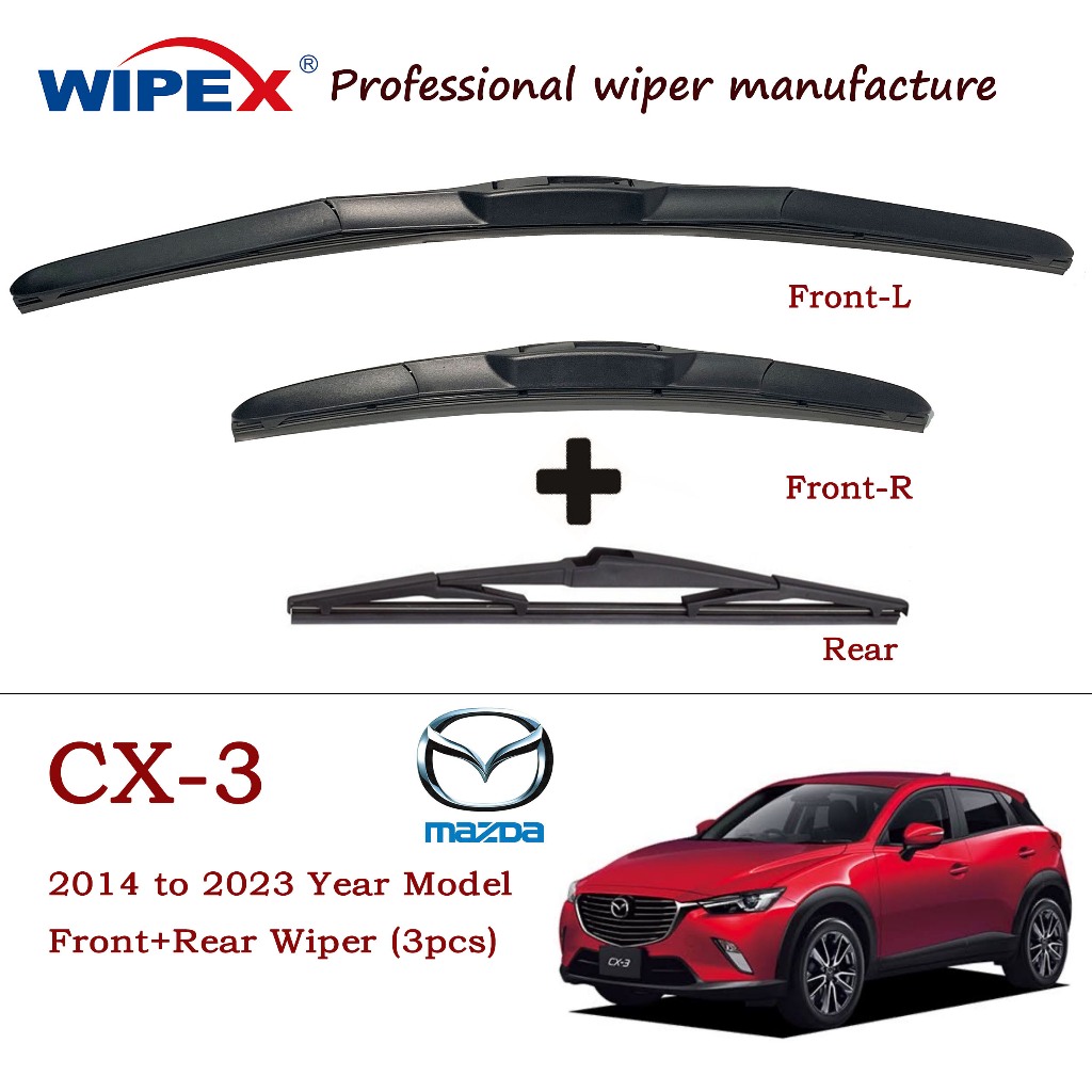 ใบปัดน้ําฝน Mazda CX3 สําหรับ 2014-2023 CX-3 SUV ชุดที่ปัดน้ําฝนกระจกรถยนต์ (ซิลิโคนไฮบริดด้านหน้า/ด้านหลังเดิม) จาก Wipex Wixr