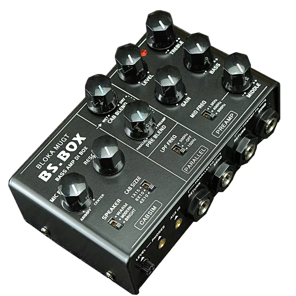 Leeky BS.BOX Bass สถานีเบสตัวย่อ,ปรีแอมป์/แท็กซี่จําลองเบสเหยียบ, EQ และ DI กล่องเหยียบ