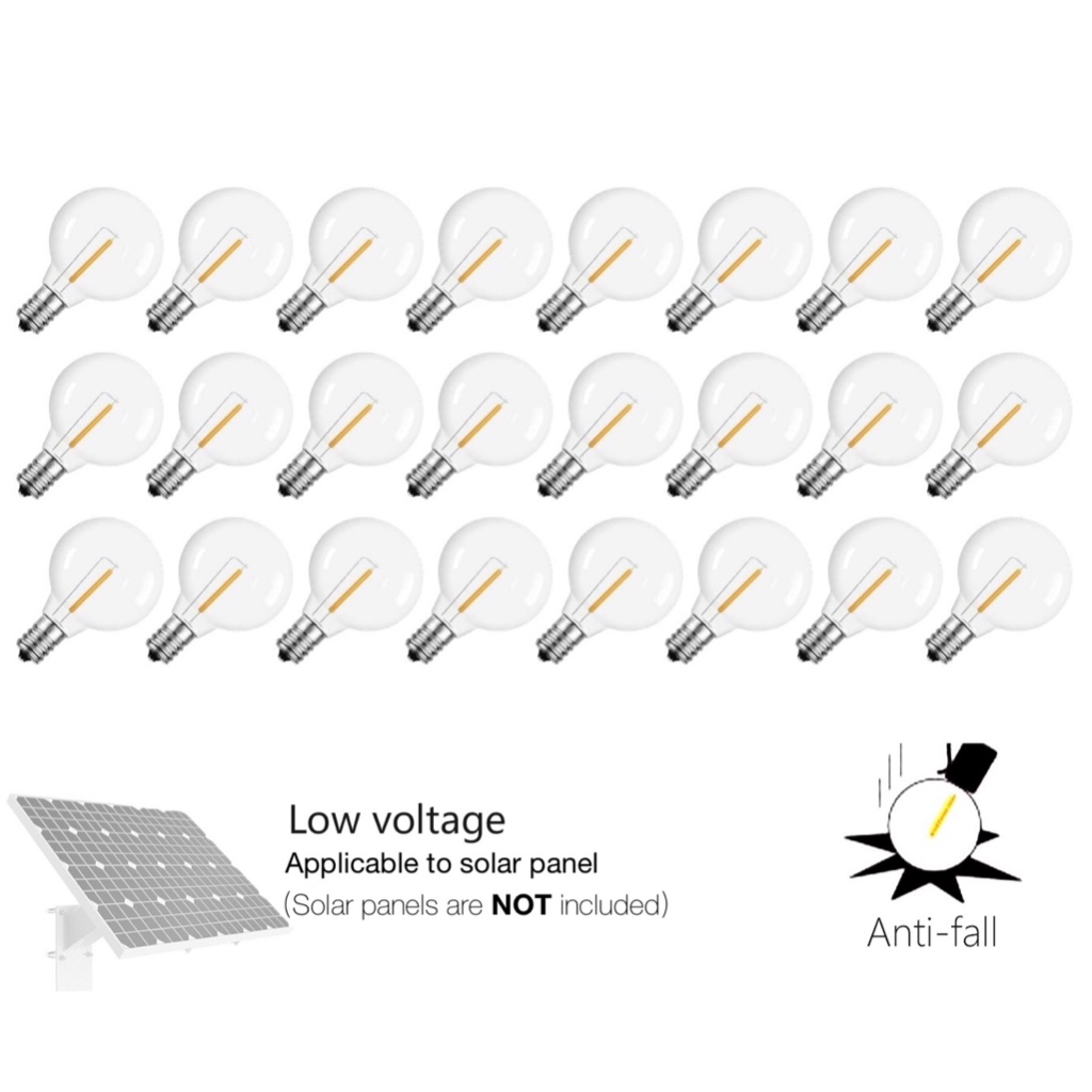 DC 3V Low-Voltage G40 หลอดไฟ LED สําหรับไฟสตริงพลังงานแสงอาทิตย์, Shatterproof & กันน้ํา, 1W, E12 ฐาน, 2700K Warm White