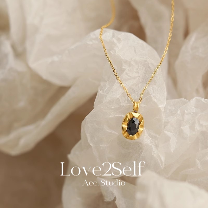 Love2Self X057 Non Tarnished สร้อยคอผู้หญิง Elegant สีดํารูปไข่จี้ผู้หญิง Chocker สร้อยคอ