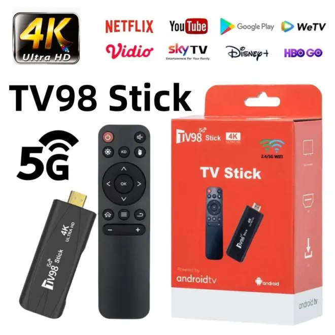 TV98 สมาร์ททีวี Stick 4K 5G WIFI TV Stick กล่องทีวี 8-128GB สมาร์ททีวี Stick 8 GB Ram 123 GB Rom ฟรี