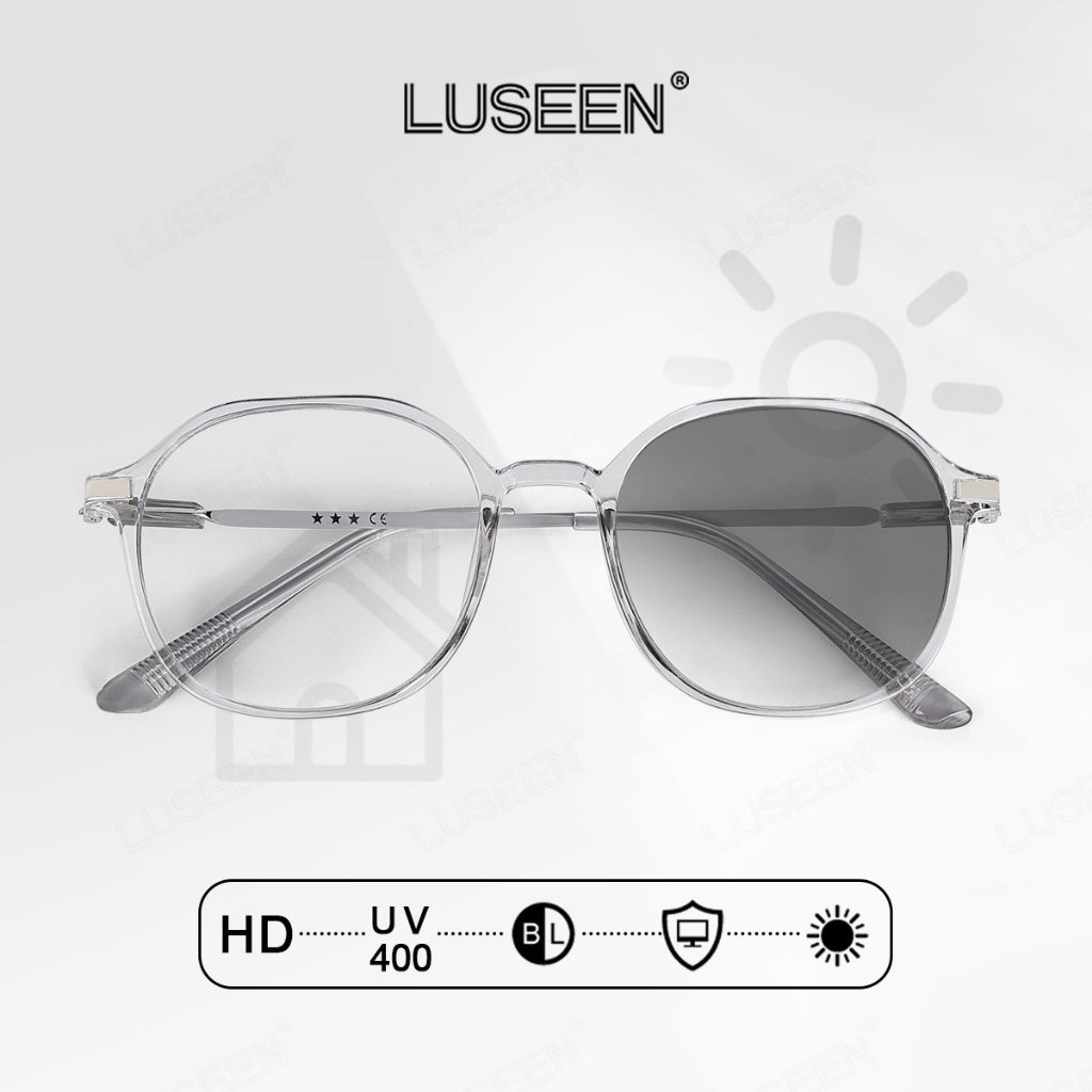 LUSEEN แว่นตากรองแสงและเปลี่ยนสีได้ สำหรับผู้หญิง ผู้ชาย ทรงกลม กรอบเต็ม รุ่น AG2257