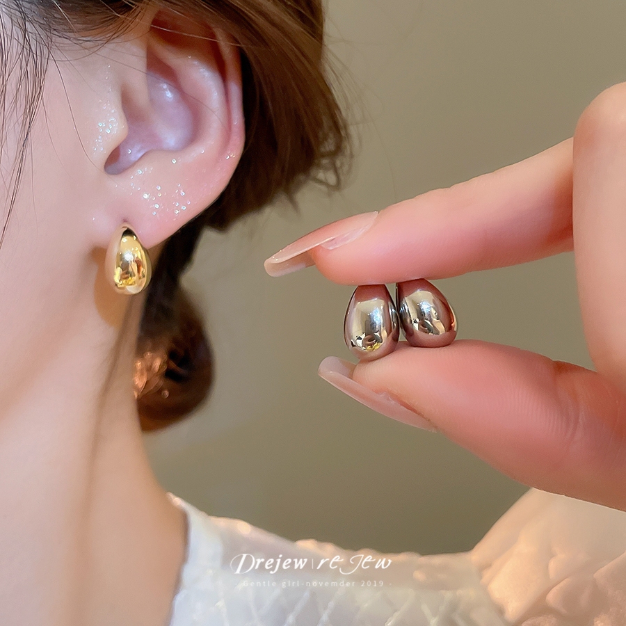 Drew 925 18K ทองแท้เคลือบด้วยไฟฟ้าเข็มเงินเคลือบเงาหยดน้ําต่างหูออกแบบเฉพาะต่างหูอารมณ์แสงหรูหราต่างหูระดับไฮเอนด์สําหรับผู้หญิง