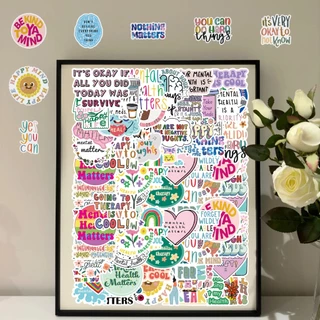 สติกเกอร์ธีมสุขภาพจิต 100 ชิ้นสําหรับเคสโทรศัพท์สเก็ตบอร์ดรถสติกเกอร์ Graffiti กันน้ําสร้างสรรค์เด็ก DIY