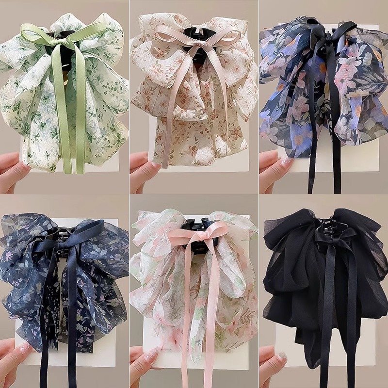 Streamer Bow Grab Clip กิ๊บติดผมครึ่งผูกหญิง 2025 สไตล์ใหม่ High-End Shark Clip Hairpin Headdress