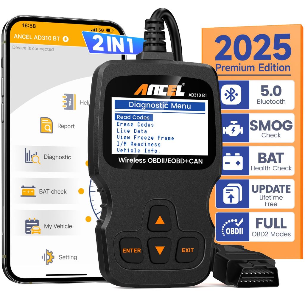 Ancel AD310 BT Obd2 เครื่องสแกนเนอร์ เครื่องอ่านโค้ด เช็คเครื่องยนต์ รองรับ iOS และ Android