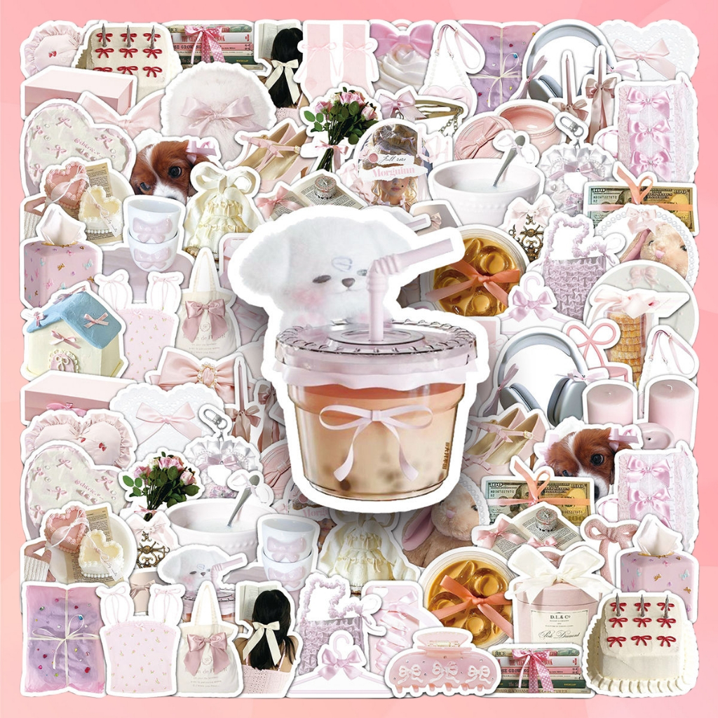 Ins สไตล์ 50 ชิ้นน่ารัก Bowknot Love สีชมพูสติกเกอร์สําหรับ DIY เคสโทรศัพท์แล็ปท็อปหมวกกันน็อครถ Graffiti กันน้ําตกแต่งของขวัญ