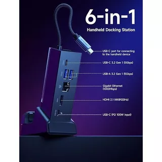 JSAUX 6-in-1 Docking Station Dock สำหรับ ROG Ally X/ROG Ally/ROG Xbox Ally/Steam Deck/Legion Go S, Dock USB-A & USB-C 3.2 Gen 1, 100W ชาร์จ - HB0609B