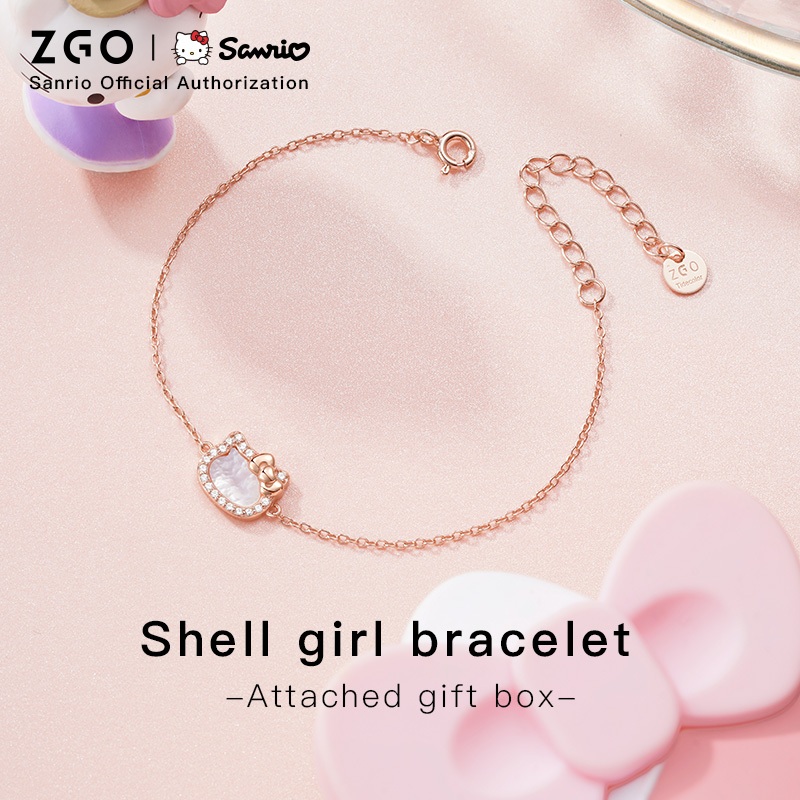 ZGO x Sanrio Hello Kitty สร้อยข้อมือผู้หญิงเงินสเตอร์ลิง ดีไซน์เฉพาะกลุ่มสไตล์ญี