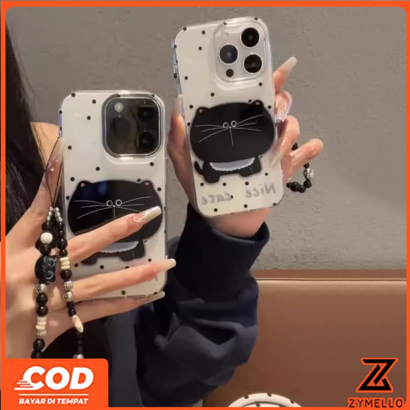 สําหรับ OPPO Reno13 F Reno13 Pro Reno12 F Reno11 Pro Reno11 F Reno10Pro Reno8T Reno8Z Reno7Z Reno6Z Reno8 Reno5 Reno4 Black Cat Lanyard กันกระแทกเคสโทรศัพท์ TPU