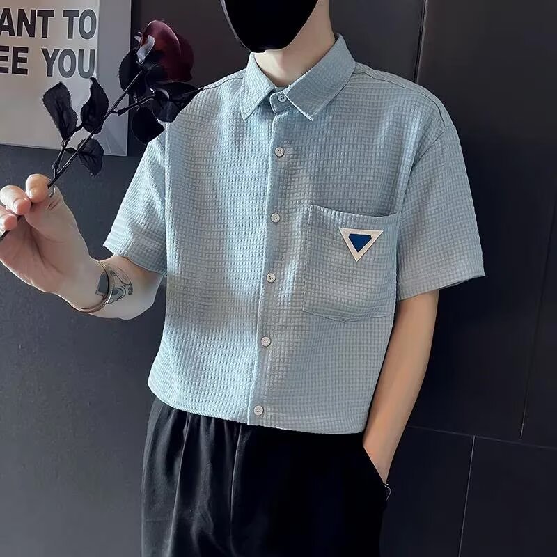 Street Wear หล่อวาฟเฟิลเสื้อผู้ชาย High-End Design Niche ห้าจุดแขนเสื้อผู้ชายฤดูร้อนบางแขนสั้นผู้ชาย