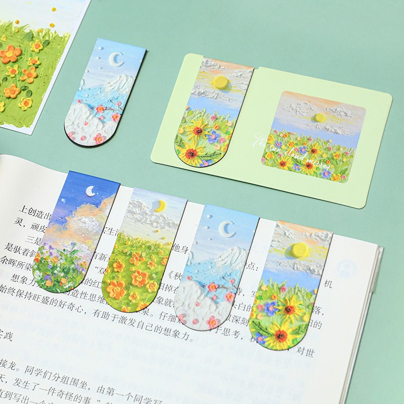 ภาพวาดสีน้ํามันแม่เหล็กที่คั่น น่ารัก ดอกไม้แม่เหล็กที่คั่นหน้าหนังสือผู้ถือคลิปหนีบกระดาษครูของขวัญเครื่องมืออ่านเครื่องเขียนหนังสืออุปก