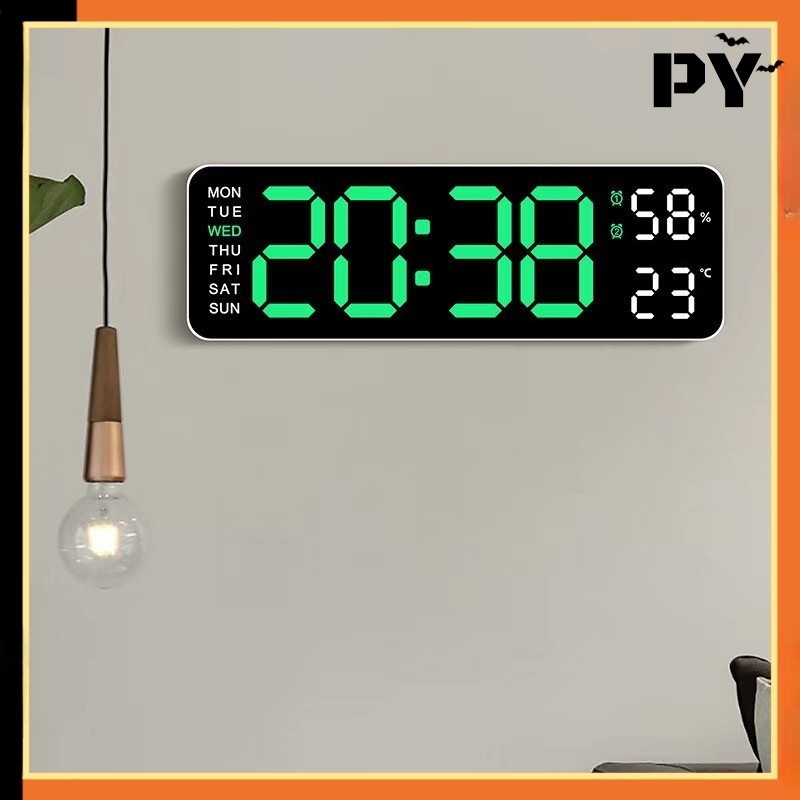 【YP】นาฬิกาดิจิตอลติดผนัง นาฬิกาดิจิตอล นาฬิกาแขวนผนัง LED DIGITAL CLOCK แบบติดผนัง มีไฟแบ็คไลท์ Led แสดงวันที่ อุณหภูมิ ขนาดใหญ่ ล ร์พร้อมสายชาท
