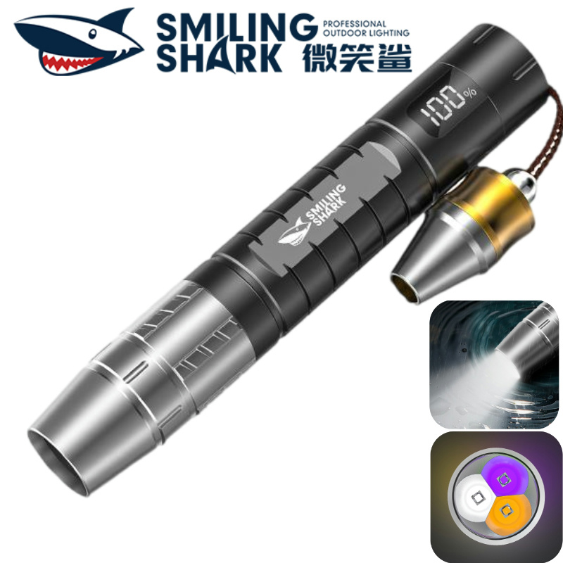Smiling SHARK ZYD517 ไฟฉาย LED 3แหล่งกําเนิดแสงทดสอบ Type-c ชาร์จไฟฉายหยกกันน้ําหยกแสงพิเศษ