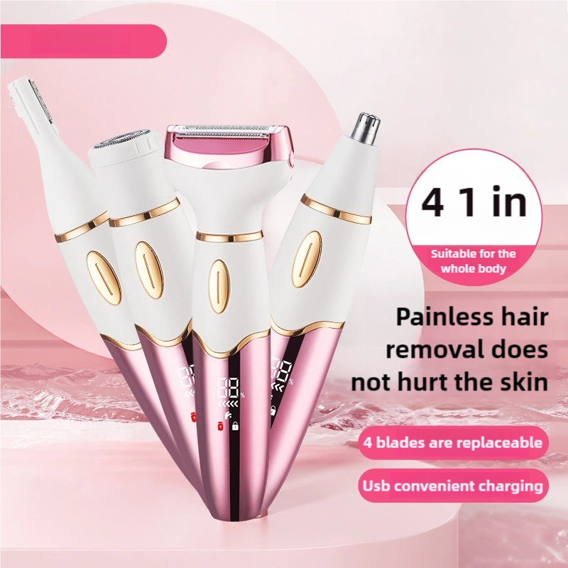 4-in-1 จอแสดงผลดิจิตอล TYPE-C เครื่องกําจัดขนสุภาพสตรีเครื่องโกนหนวดจมูกผมใต้วงแขนเครื่องโกนหนวดไฟฟ้