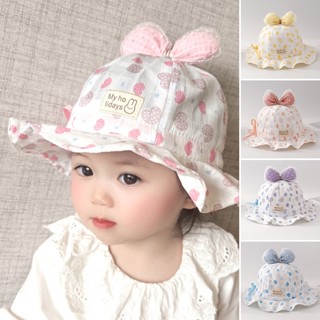 น่ารักโบว์เด็กถังหมวกระบายอากาศผ้าฝ้ายบางทารกหญิงหมวกชาวประม…