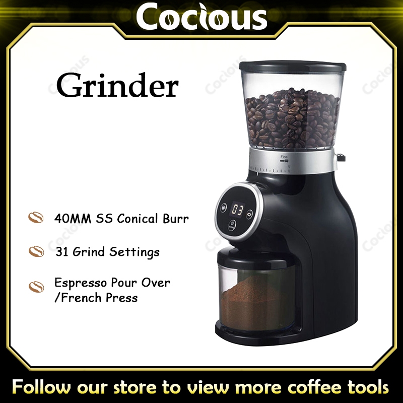 เครื่องบดกาแฟเสี้ยนทรงกรวยอัตโนมัติ 31 การตั้งค่าการบดที่แม่นยําสําหรับการชงกาแฟเอสเปรสโซแบบกดฝรั่งเศสพร้อมตัวจับเวลา