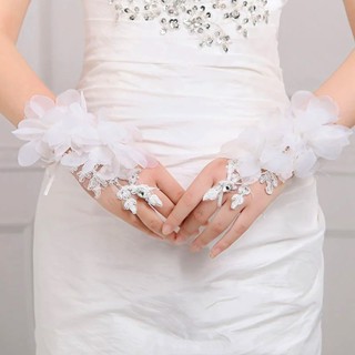 1คู่ดอกไม้เจ้าสาวถุงมือเพชรปรับลูกไม้อุปกรณ์จัดงานแต่งงาน