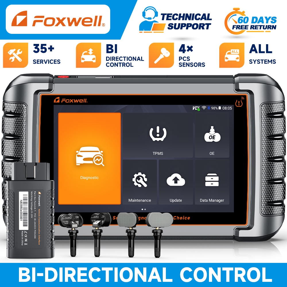 Foxwell NT809TS OBD2 เครื่องสแกนเนอร์ เครื่องมือโปรแกรม TPMS  แถมเซ็นเซอร์ TPMS 4 ชิ้น วิเคราะห์เต็มระบบรถยนต์ รีเซ็ท 30 ฟังก์ชั่น