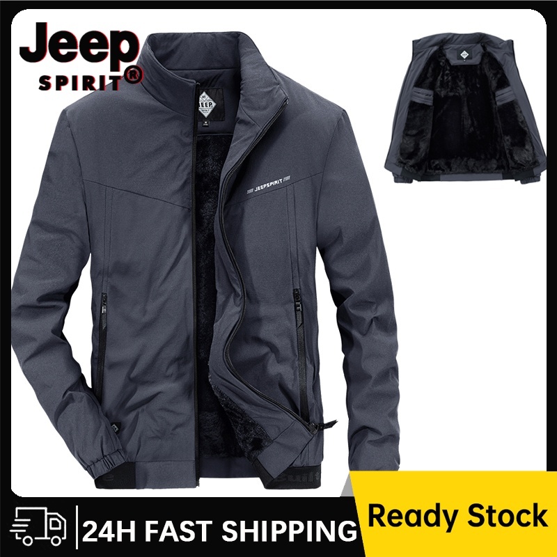 JEEP SPIRIT เสื้อแจ็คเก็ตกันหนาว เสื้อแจ็คเก็ตเดินป่ากันน้ํากลางแจ้งสําหรับผู้ชายสีดํา